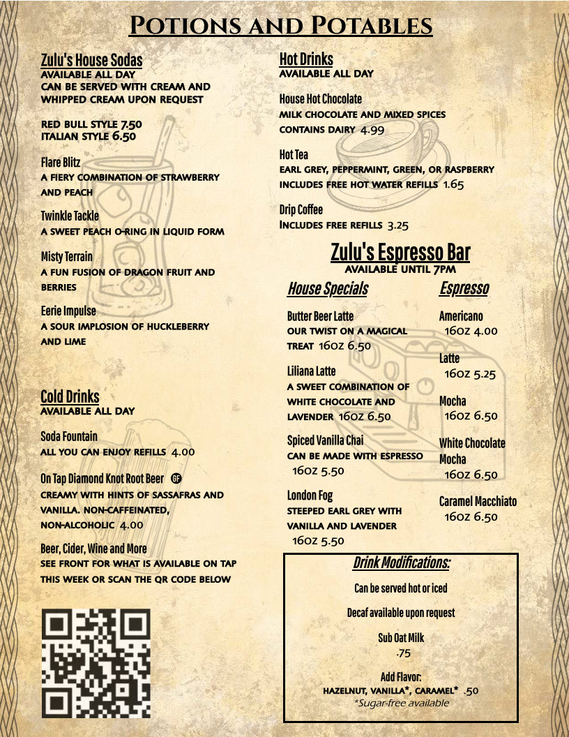 Zulu's Board Game Cafe Menu - Image 2