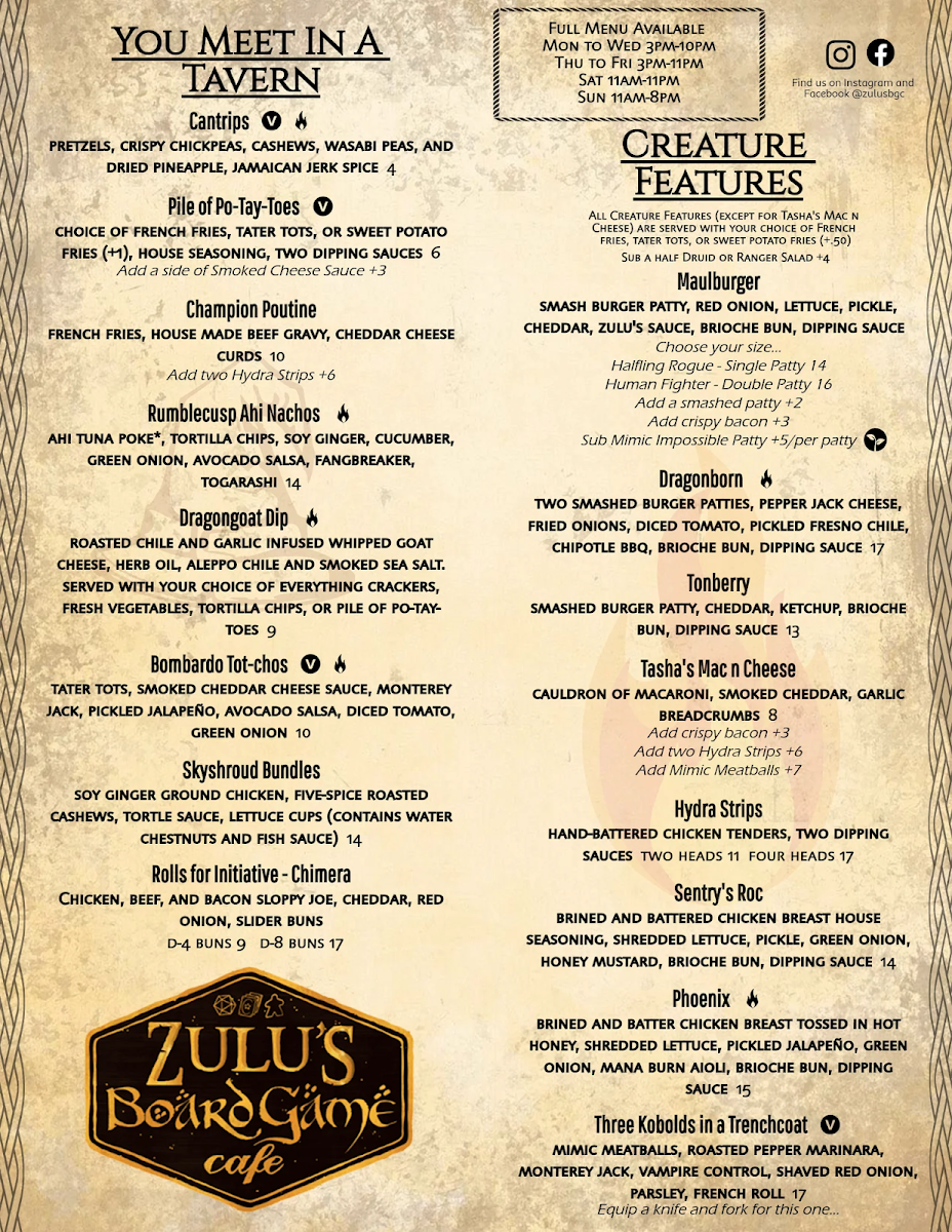 Zulu's Board Game Cafe Menu - Image 3